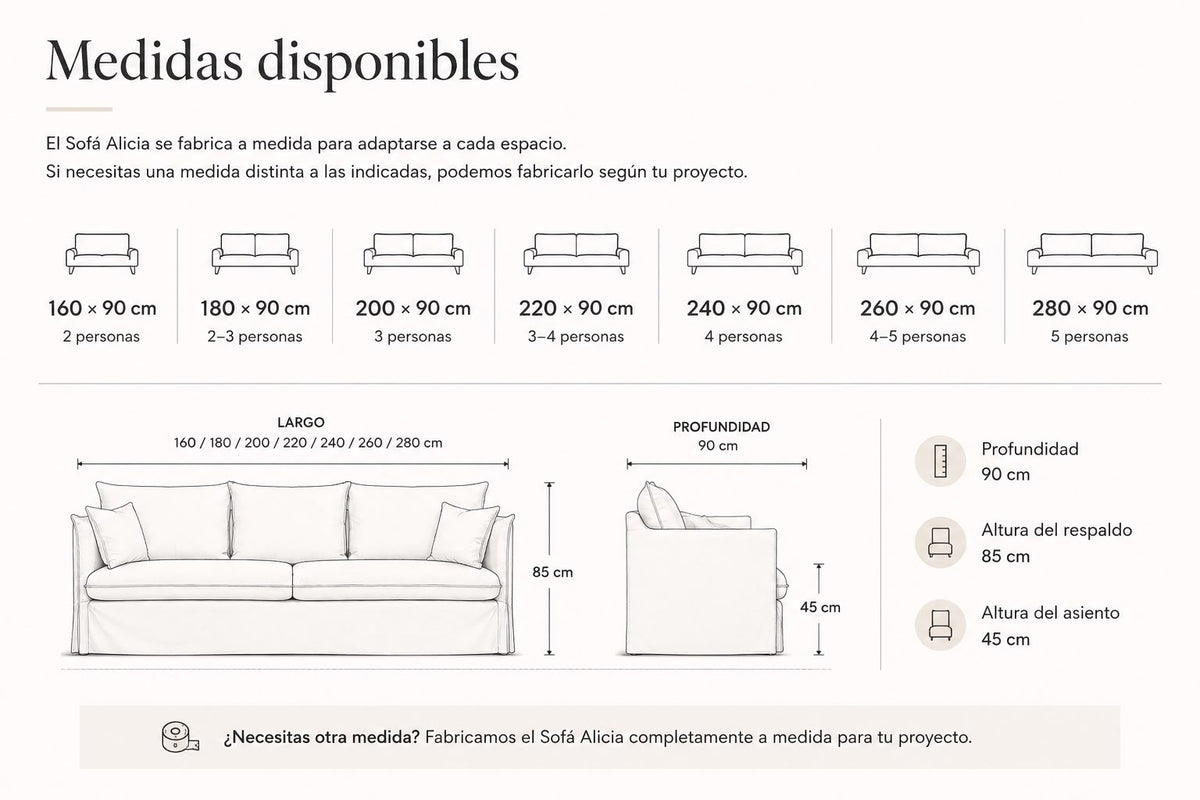 Medidas disponibles Sofá Alicia